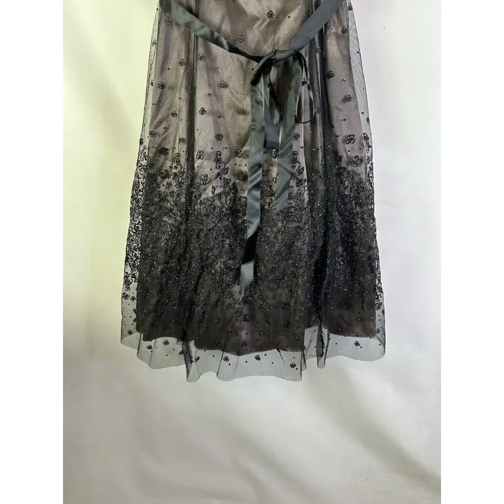 Vintage 90s Metalllic Floral Overlay Spaghetti Dress Whimsigoth Vamp - Picture 4 of 10
